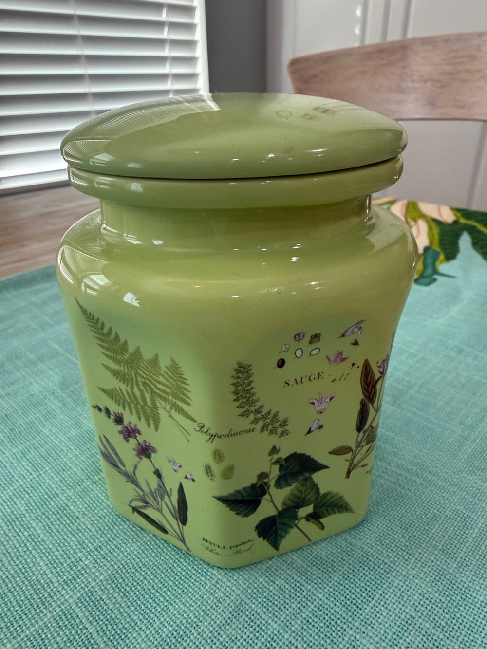 Herb-Printed Green Ceramic Canister - Brand Unspecified